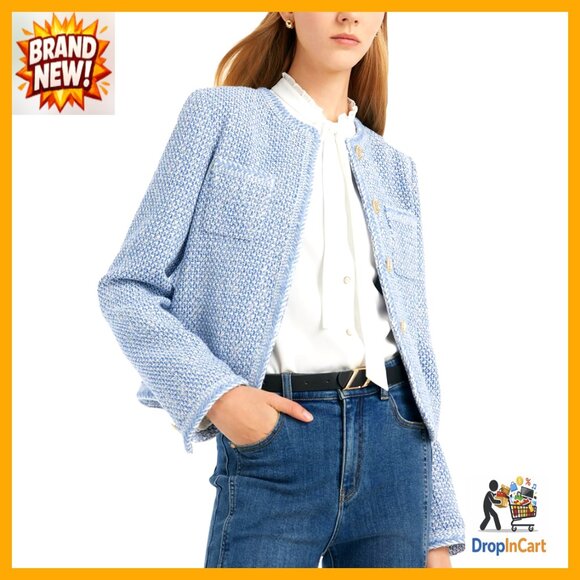 Cropped Tweed Blazer Classic Chic Office Work Business Casual Jacket